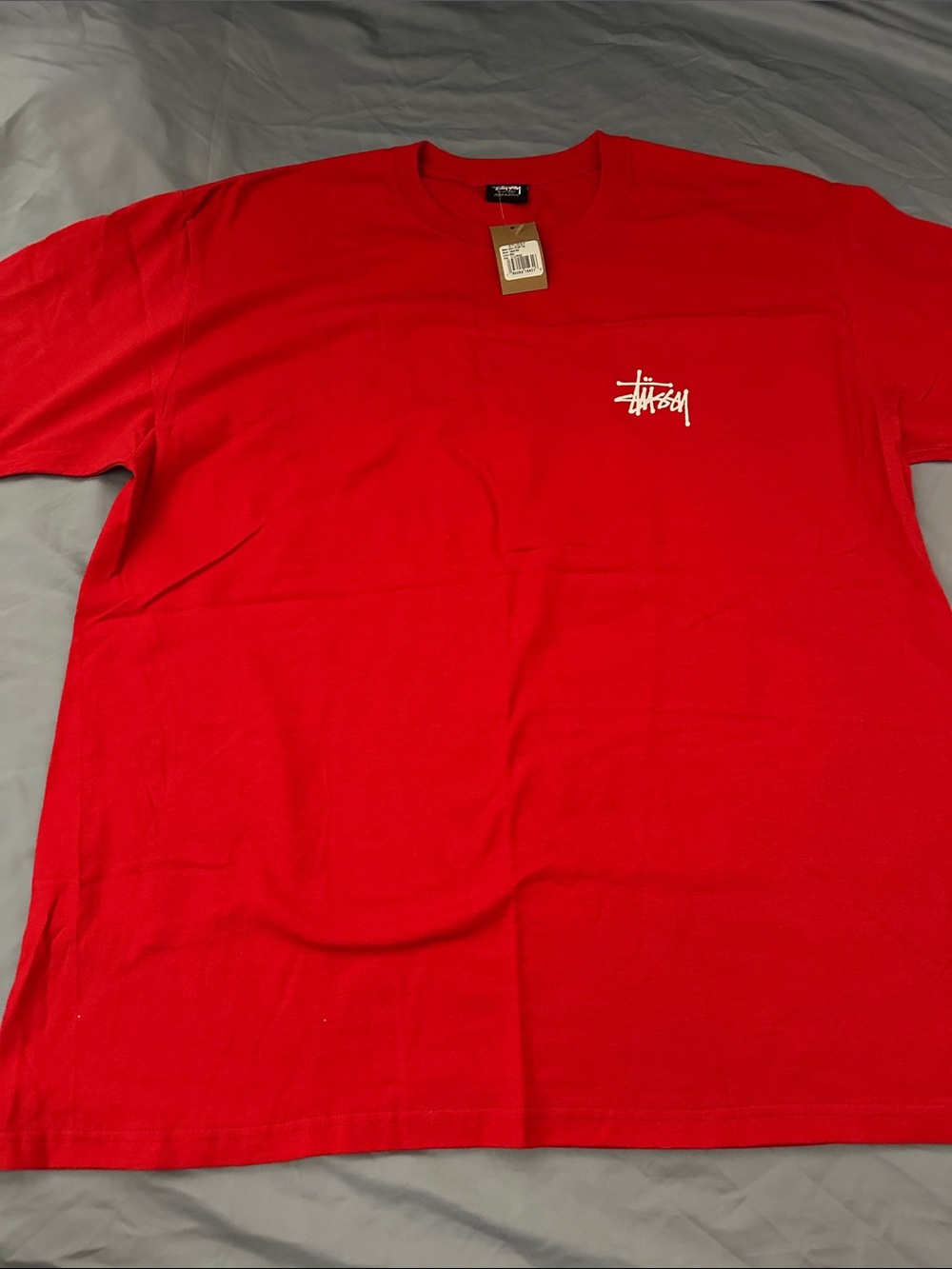 Stussy Red Short-Sleeve Tee with White Chest Logo